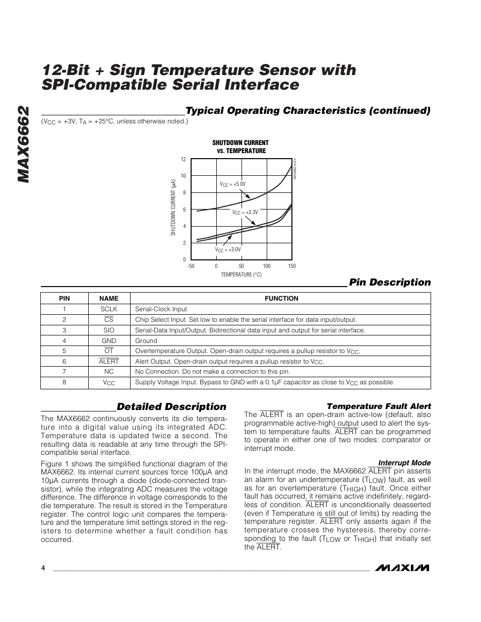 Typical operating characteristics (continued), Pin description detailed description | Rainbow Electronics MAX6662 User Manual | Page 4 / 9