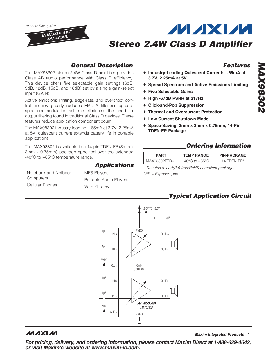 Rainbow Electronics MAX98302 User Manual | 13 pages