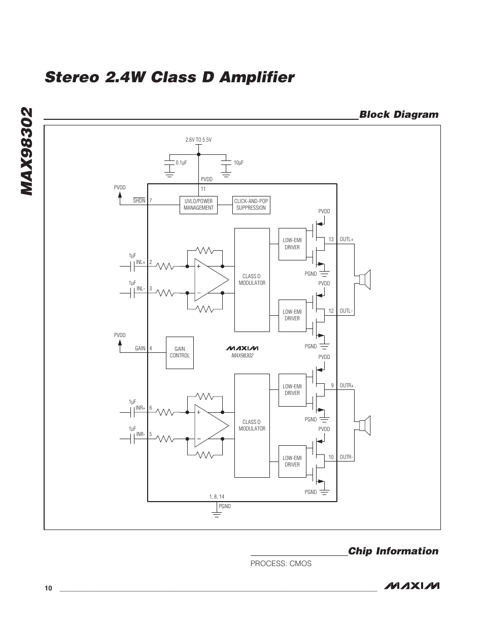 Chip information, Block diagram | Rainbow Electronics MAX98302 User Manual | Page 10 / 13