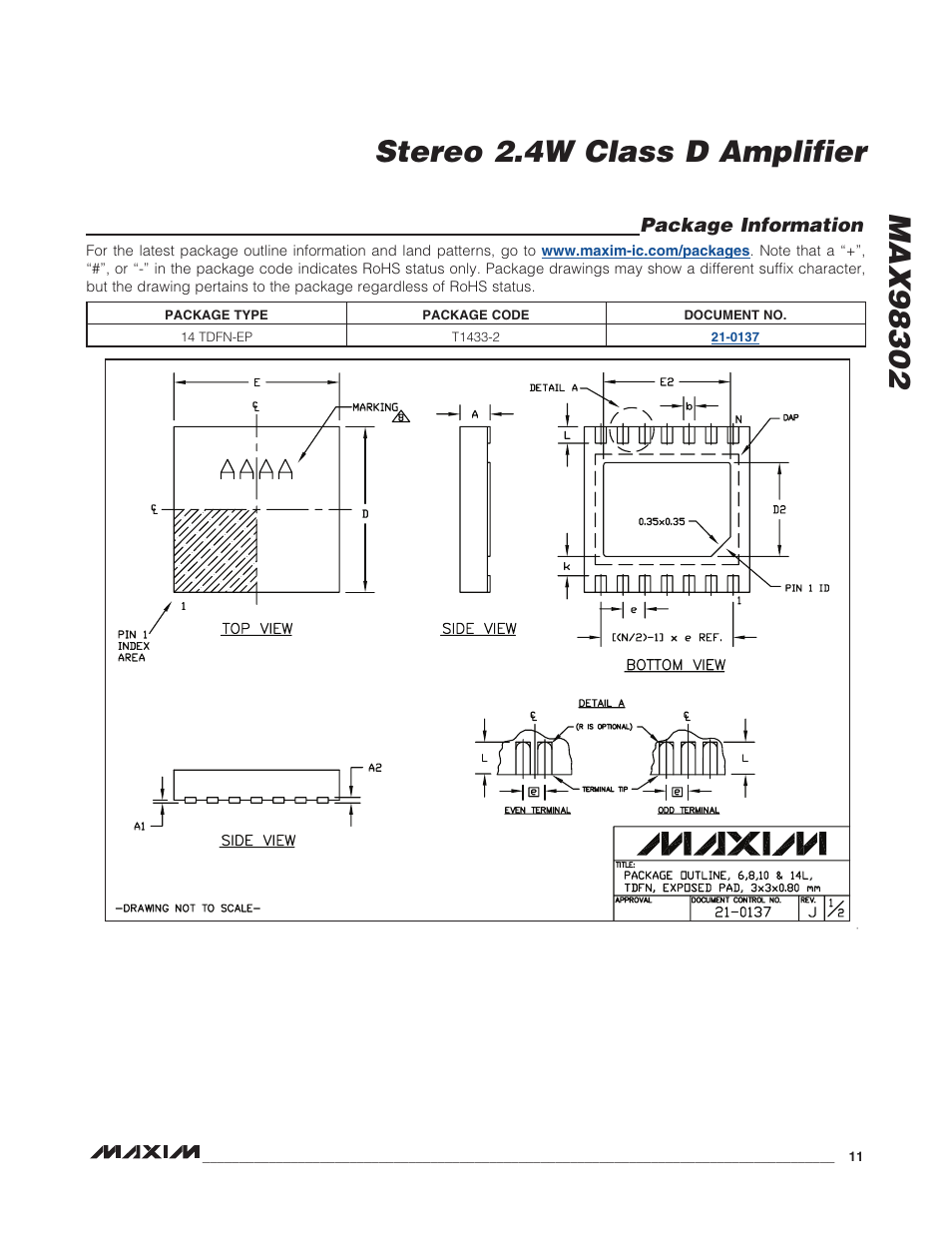 Package information | Rainbow Electronics MAX98302 User Manual | Page 11 / 13