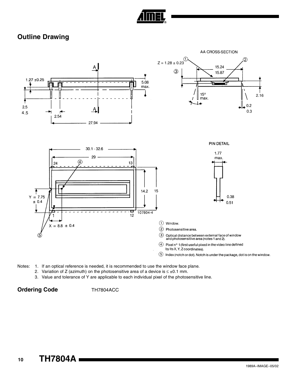 Outline drawing, Ordering code, Th7804a | Rainbow Electronics TH7804A User Manual | Page 10 / 11