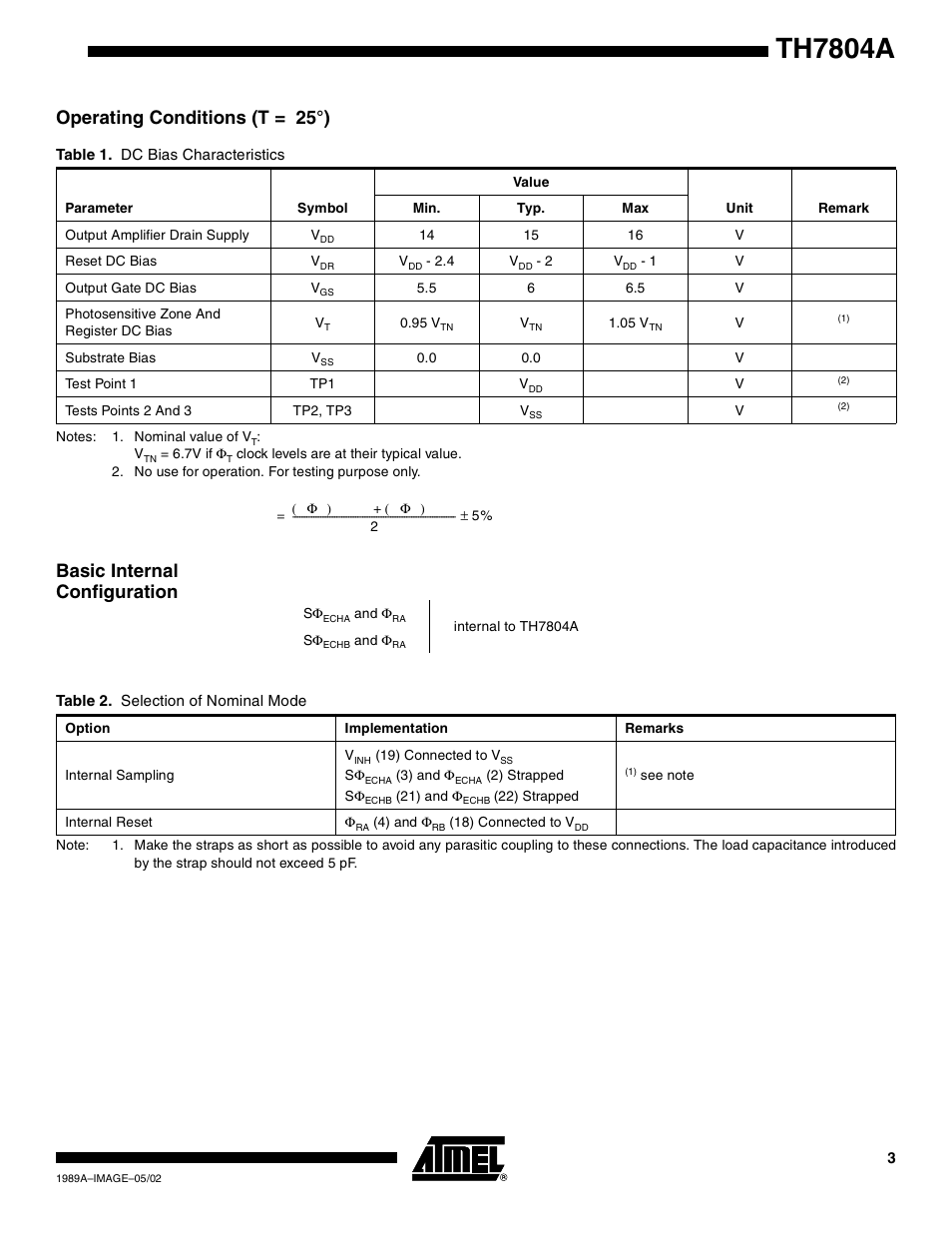 Operating conditions (t = 25˚), Basic internal configuration, Th7804a | Operating conditions (t = 25°) | Rainbow Electronics TH7804A User Manual | Page 3 / 11
