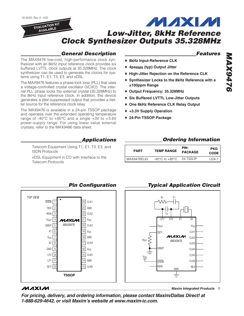 Rainbow Electronics MAX9476 User Manual | 8 pages