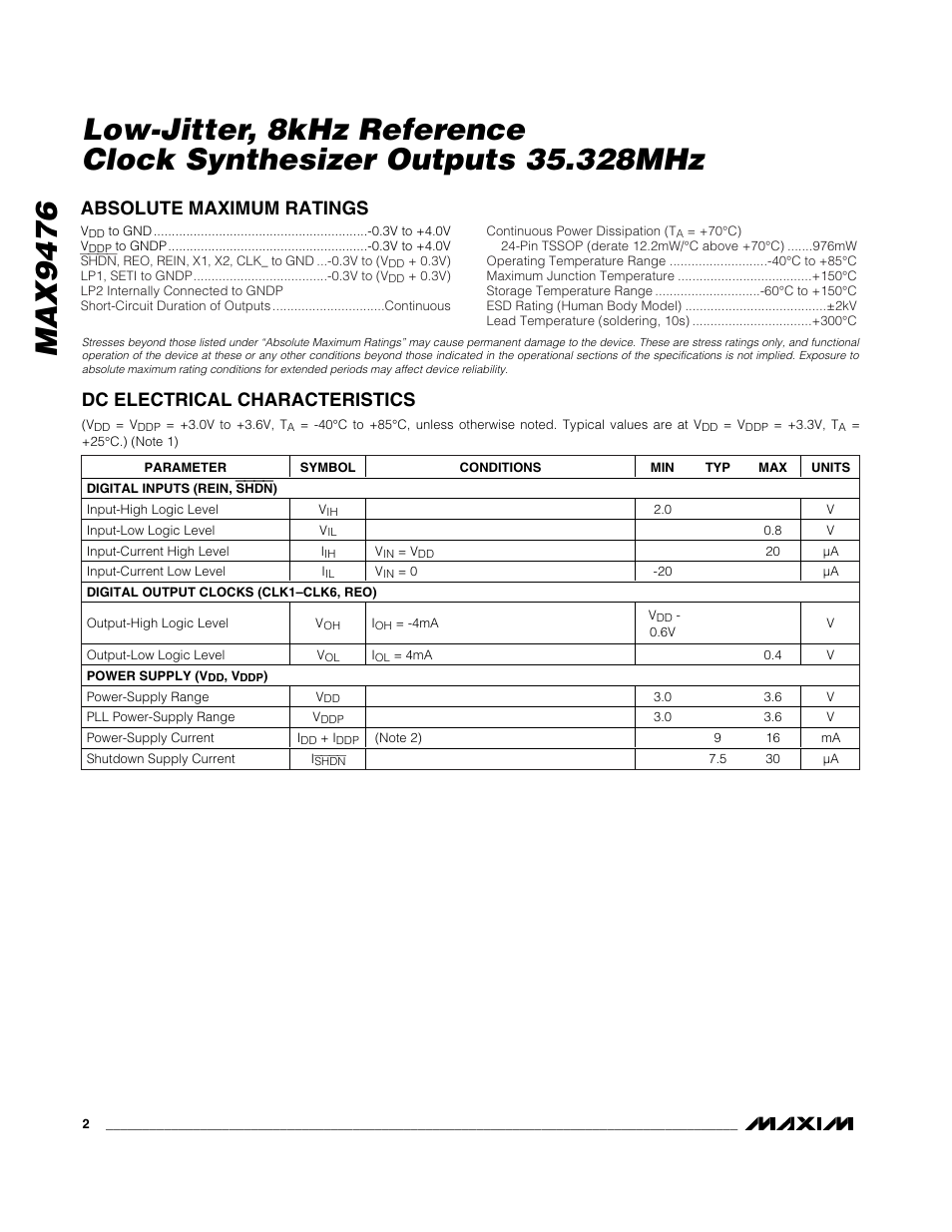 Rainbow Electronics MAX9476 User Manual | Page 2 / 8