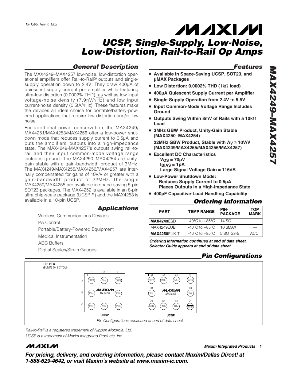 Rainbow Electronics MAX4249_MAX4257 User Manual | 19 pages