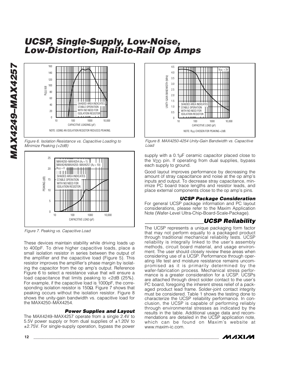 Ucsp reliability, Power supplies and layout, Ucsp package consideration | Rainbow Electronics MAX4249_MAX4257 User Manual | Page 12 / 19