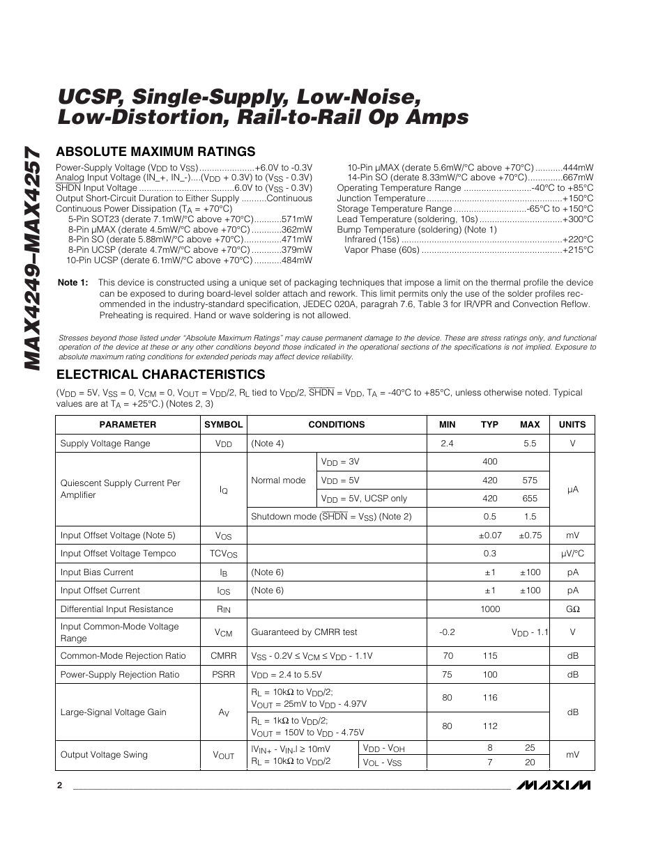 Rainbow Electronics MAX4249_MAX4257 User Manual | Page 2 / 19