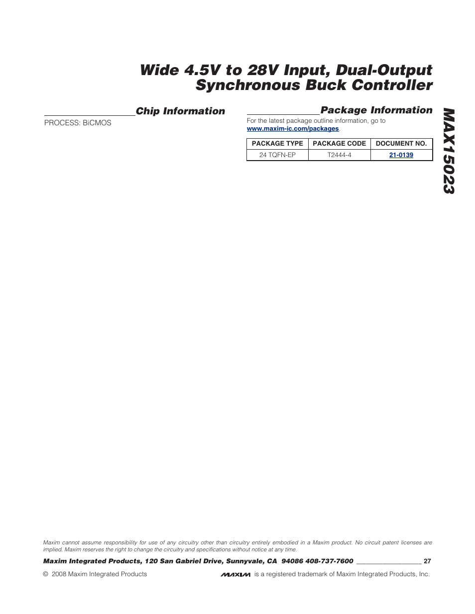 Rainbow Electronics MAX15023 User Manual | Page 27 / 27