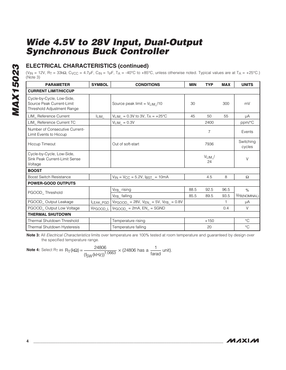 Electrical characteristics (continued) | Rainbow Electronics MAX15023 User Manual | Page 4 / 27