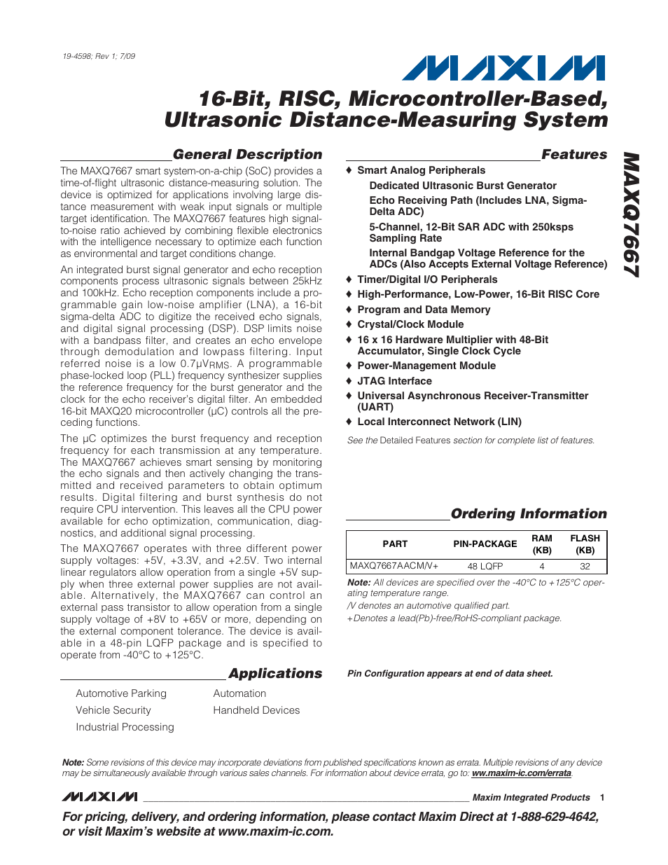 Rainbow Electronics MAXQ7667 User Manual | 40 pages