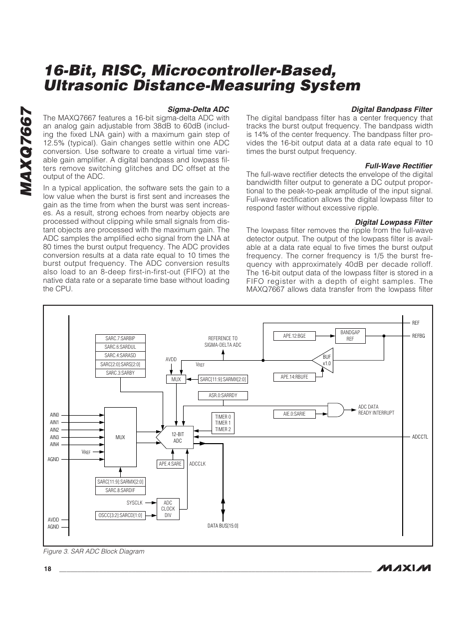 Sigma-delta adc, Digital bandpass filter, Full-wave rectifier | Digital lowpass filter | Rainbow Electronics MAXQ7667 User Manual | Page 18 / 40