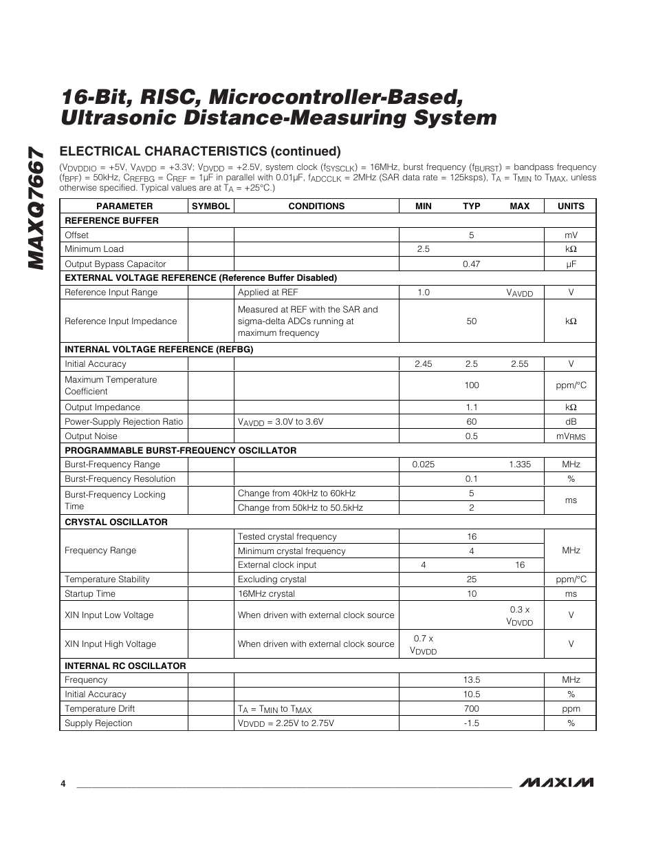 Electrical characteristics (continued) | Rainbow Electronics MAXQ7667 User Manual | Page 4 / 40
