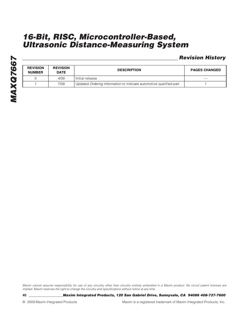 Revision history | Rainbow Electronics MAXQ7667 User Manual | Page 40 / 40