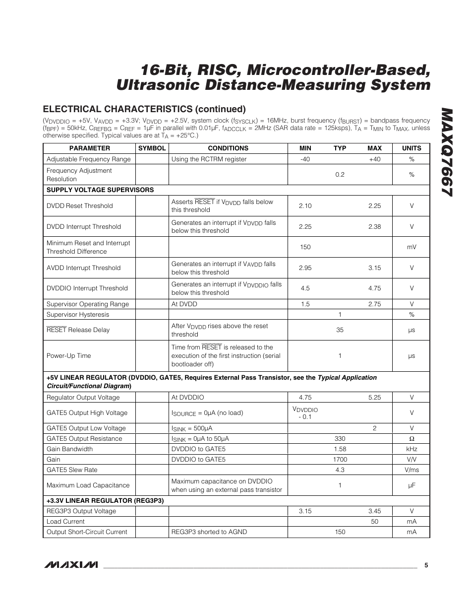 Electrical characteristics (continued) | Rainbow Electronics MAXQ7667 User Manual | Page 5 / 40
