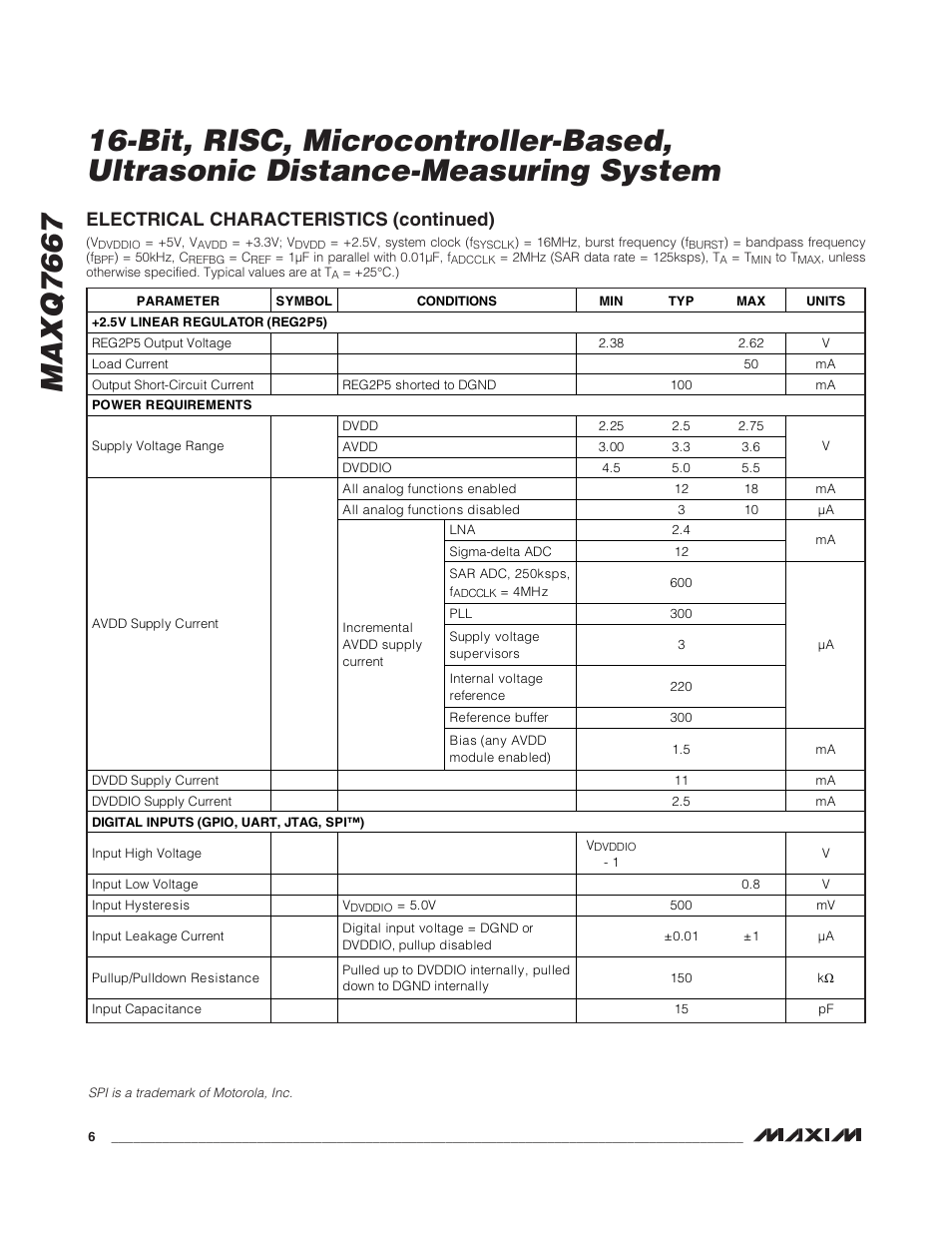 Electrical characteristics (continued) | Rainbow Electronics MAXQ7667 User Manual | Page 6 / 40