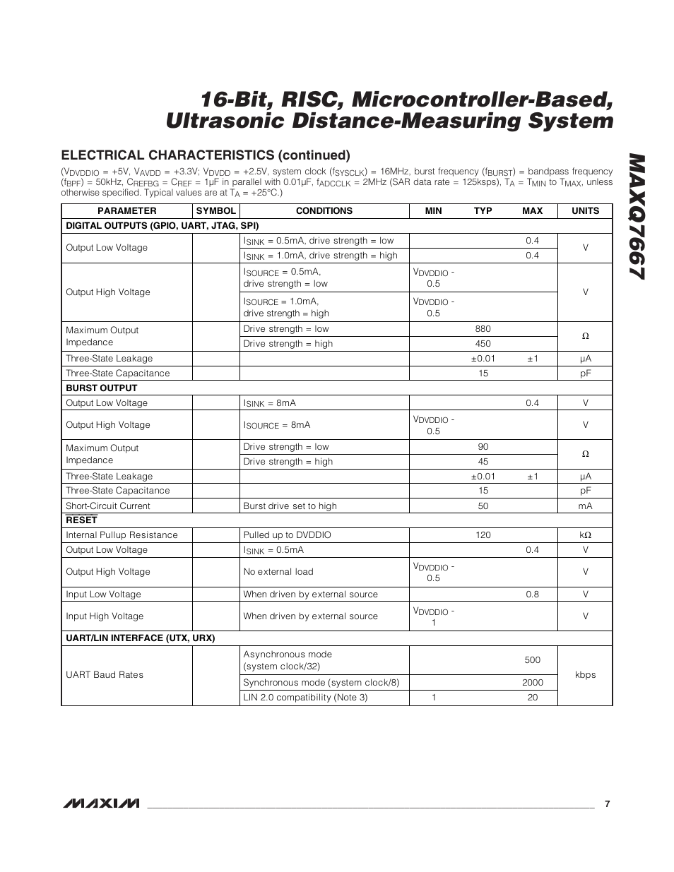 Electrical characteristics (continued) | Rainbow Electronics MAXQ7667 User Manual | Page 7 / 40