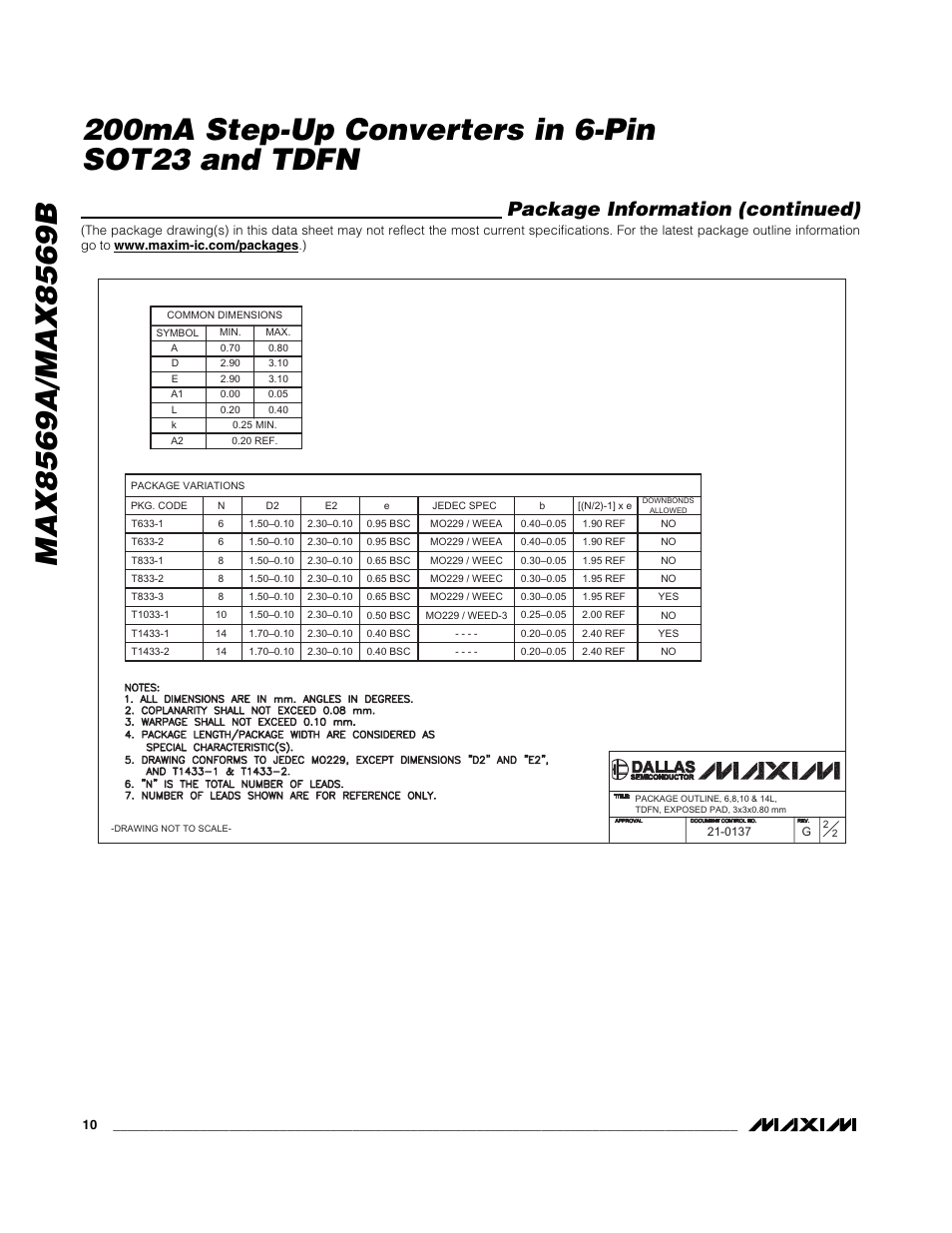 Package information (continued) | Rainbow Electronics MAX8569B User Manual | Page 10 / 11