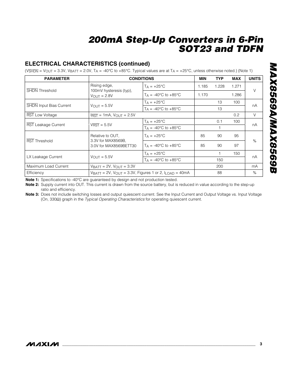 Electrical characteristics (continued) | Rainbow Electronics MAX8569B User Manual | Page 3 / 11