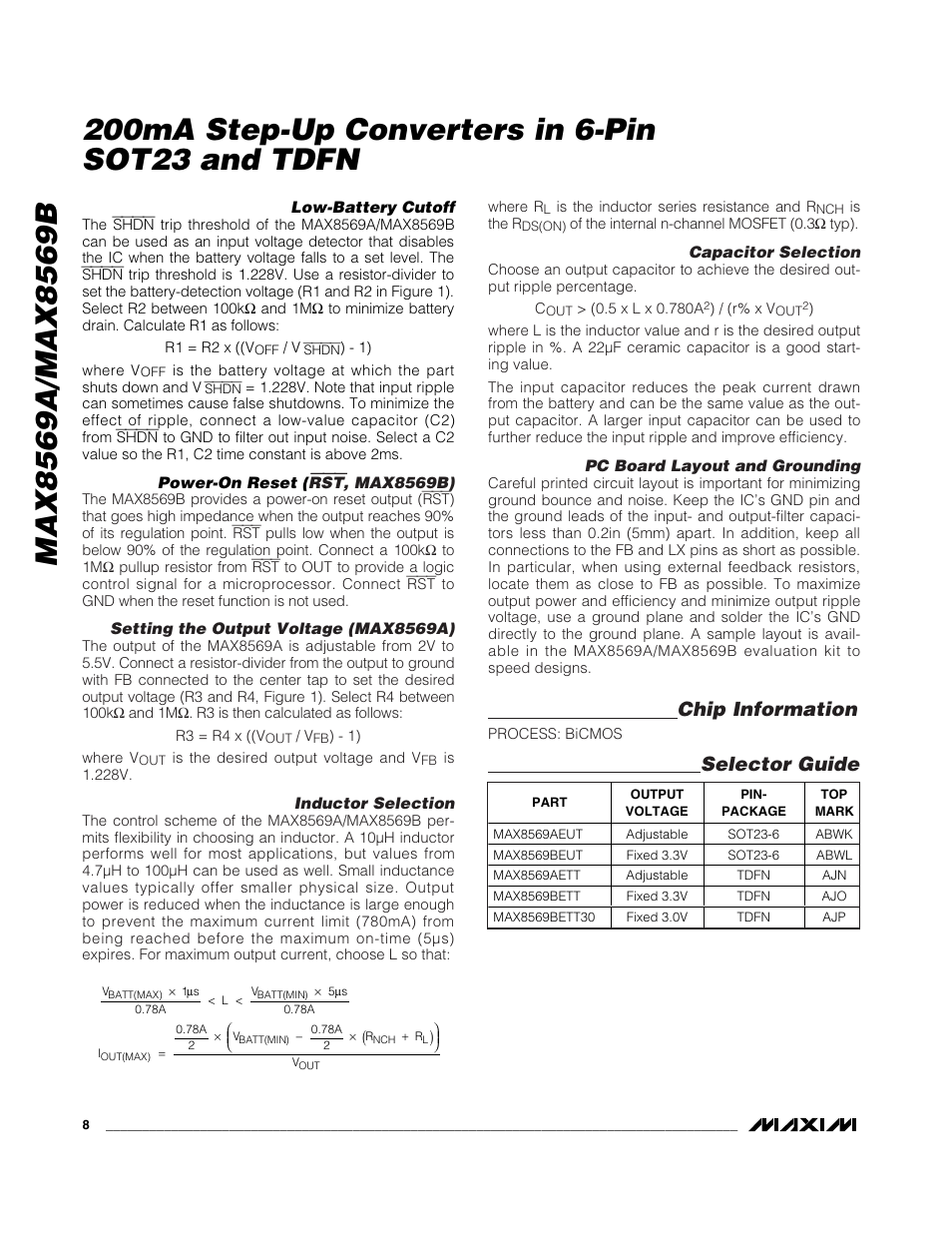 Chip information, Selector guide | Rainbow Electronics MAX8569B User Manual | Page 8 / 11