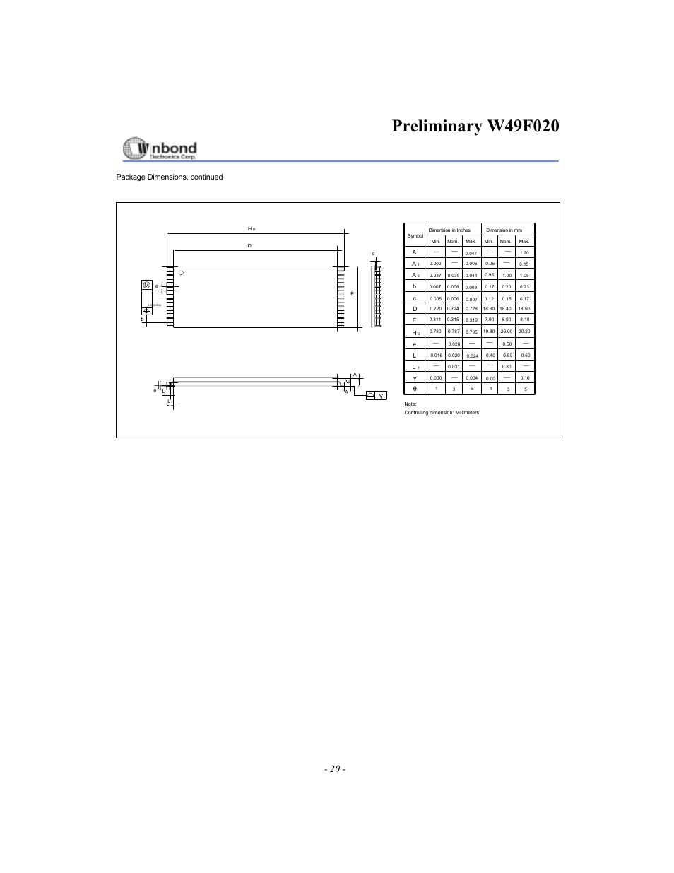 Pin tsop | Rainbow Electronics W49F020 User Manual | Page 20 / 21