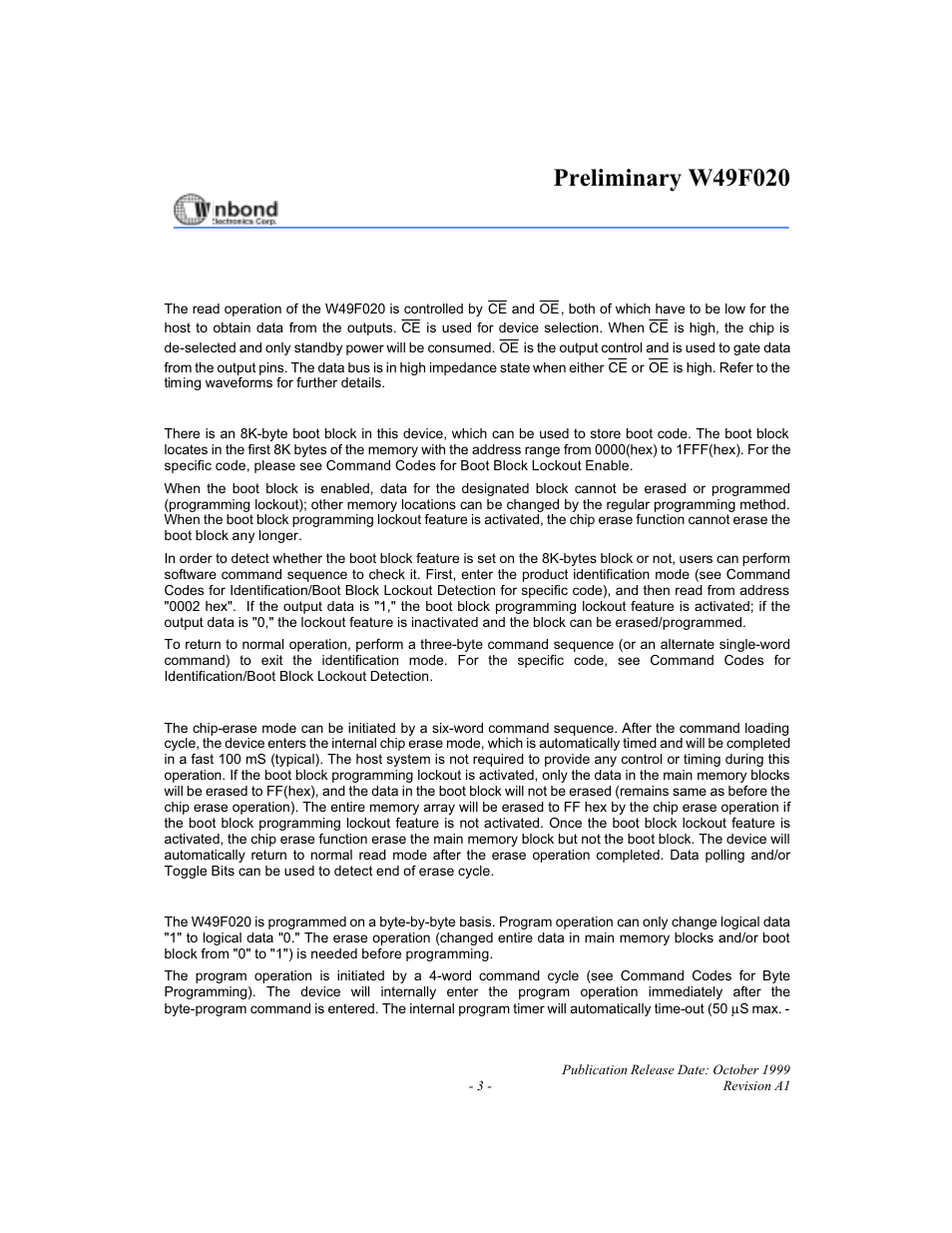 Rainbow Electronics W49F020 User Manual | Page 3 / 21