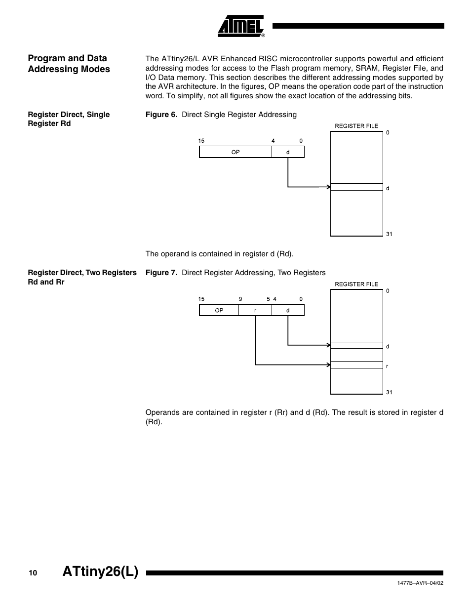 Program and data addressing modes, Register direct, single register rd, Register direct, two registers rd and rr | Attiny26(l) | Rainbow Electronics ATtiny26L User Manual | Page 10 / 151