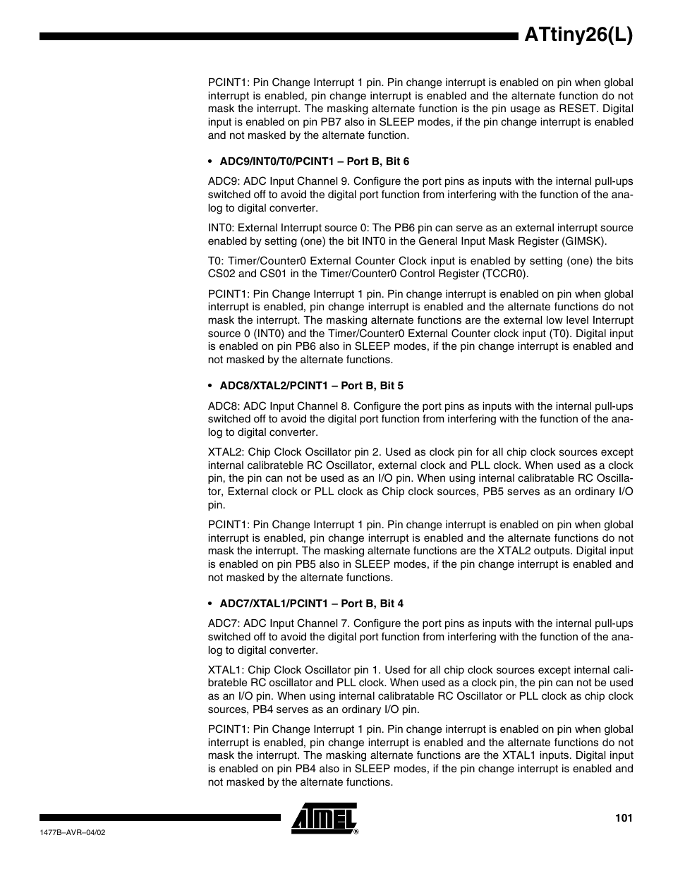 Attiny26(l) | Rainbow Electronics ATtiny26L User Manual | Page 101 / 151