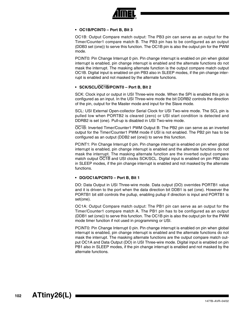 Attiny26(l) | Rainbow Electronics ATtiny26L User Manual | Page 102 / 151