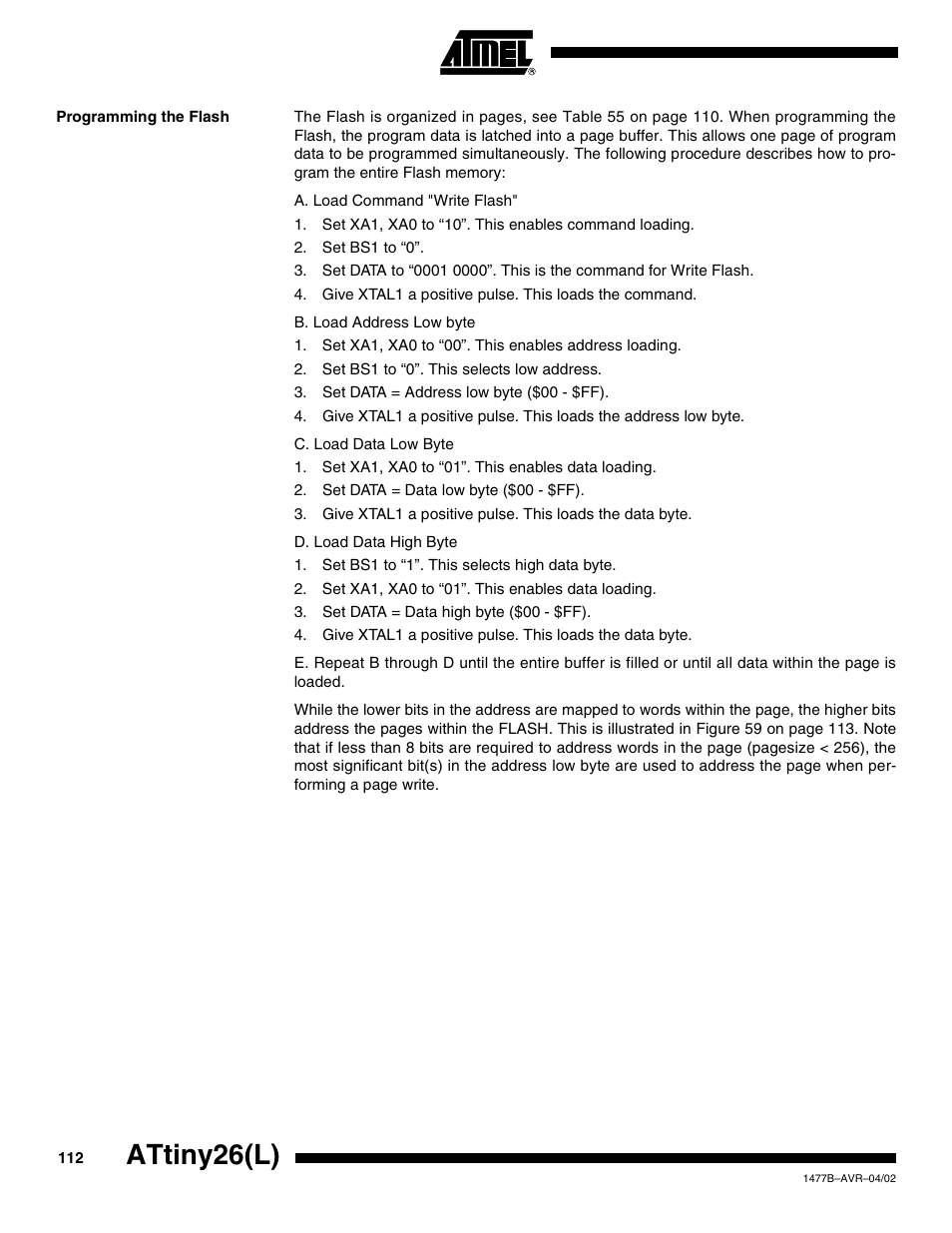 Programming the flash, Attiny26(l) | Rainbow Electronics ATtiny26L User Manual | Page 112 / 151