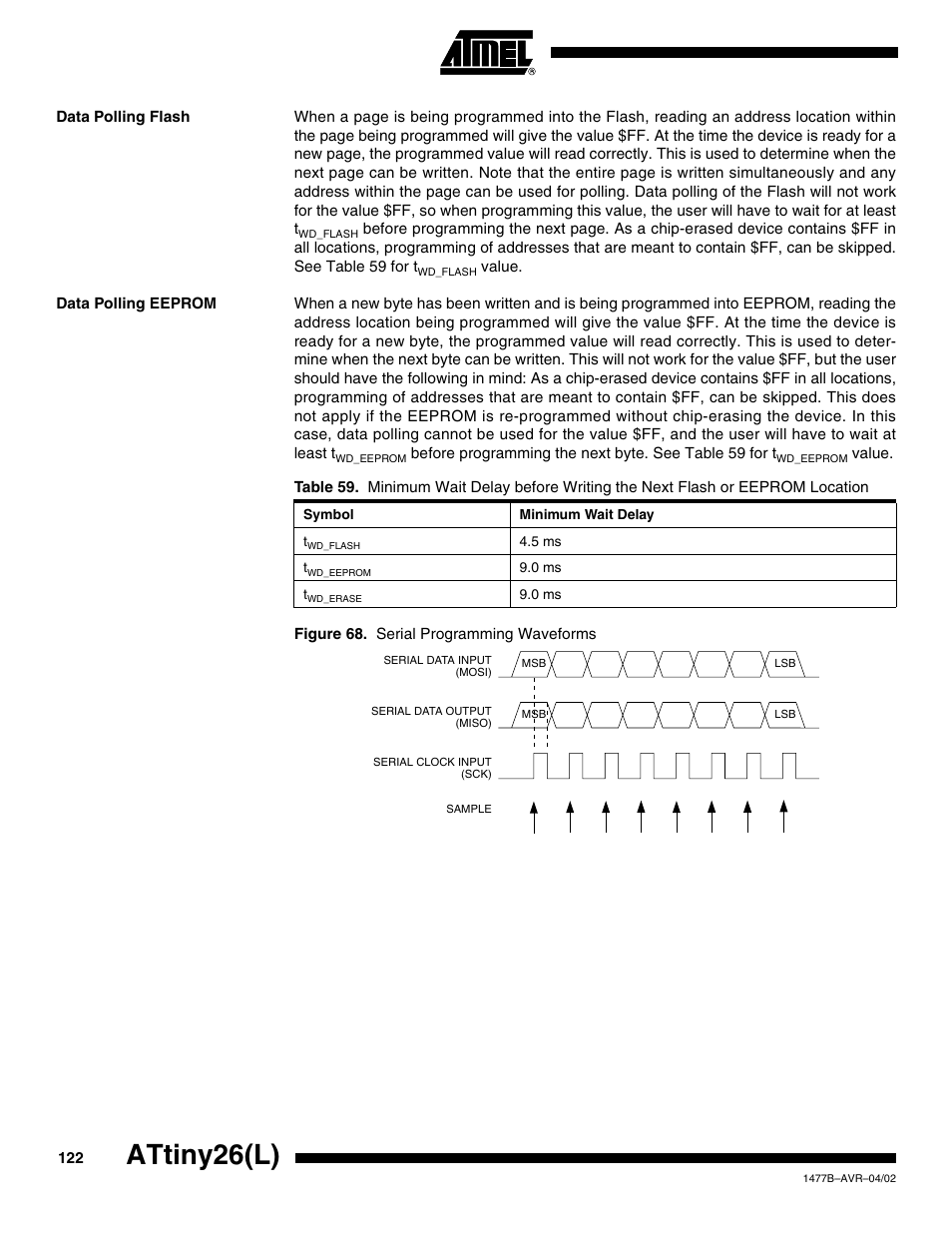 Data polling flash, Data polling eeprom, Figure 68 | Table, Table 59), Attiny26(l) | Rainbow Electronics ATtiny26L User Manual | Page 122 / 151