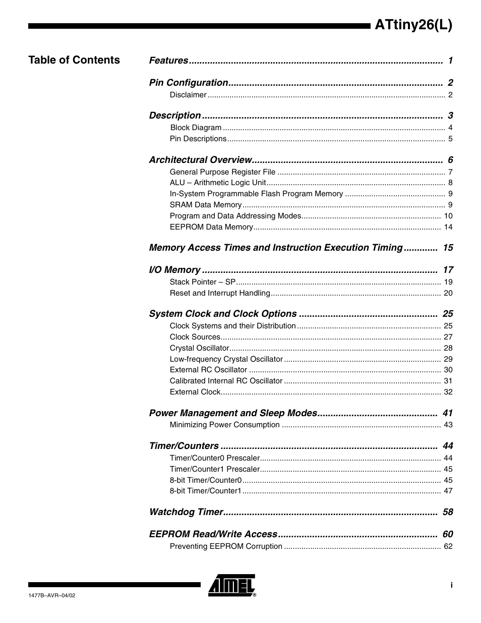 Rainbow Electronics ATtiny26L User Manual | Page 147 / 151