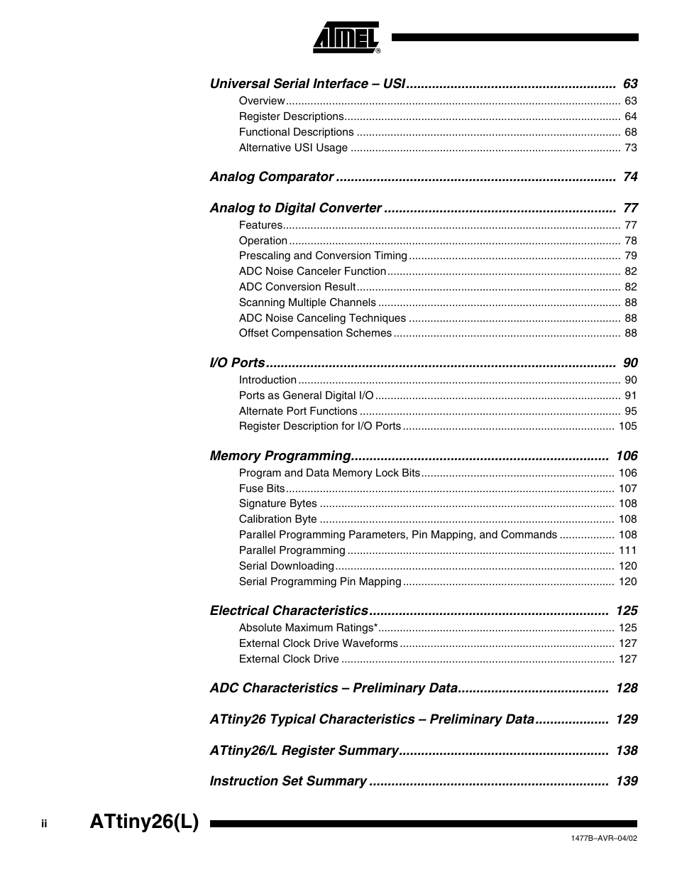 Attiny26(l) | Rainbow Electronics ATtiny26L User Manual | Page 148 / 151