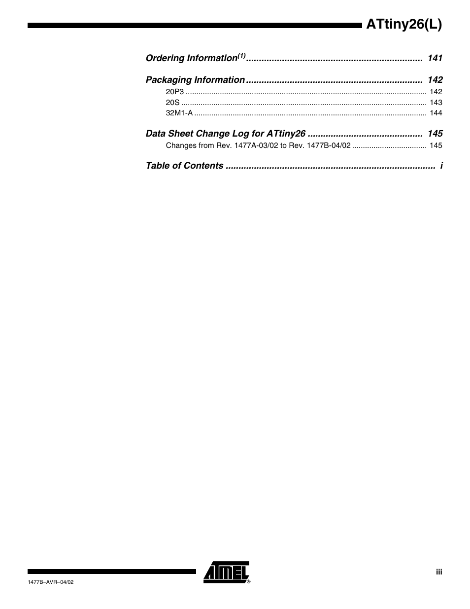 Attiny26(l) | Rainbow Electronics ATtiny26L User Manual | Page 149 / 151