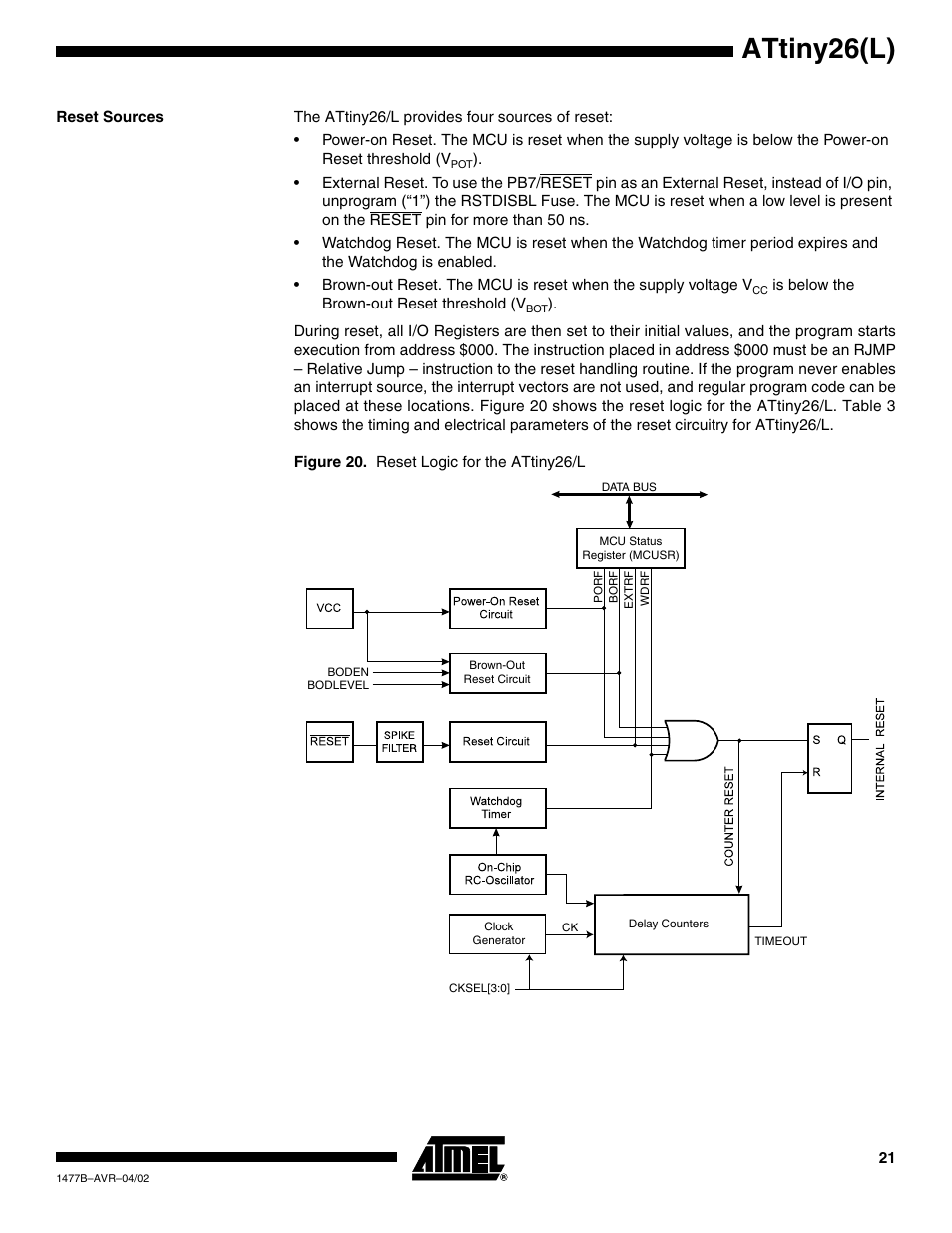 Reset sources, Attiny26(l) | Rainbow Electronics ATtiny26L User Manual | Page 21 / 151