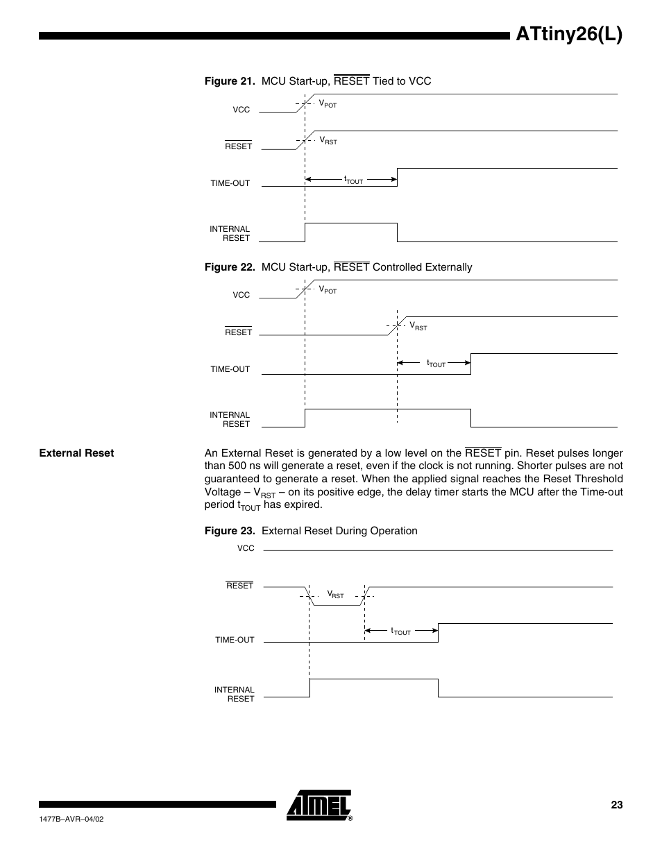 External reset, Attiny26(l) | Rainbow Electronics ATtiny26L User Manual | Page 23 / 151