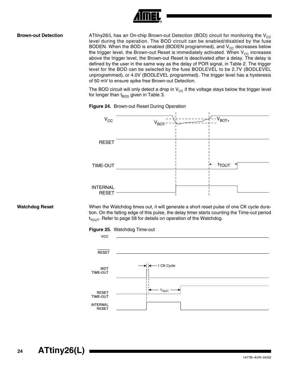 Brown-out detection, Watchdog reset, Attiny26(l) | Rainbow Electronics ATtiny26L User Manual | Page 24 / 151