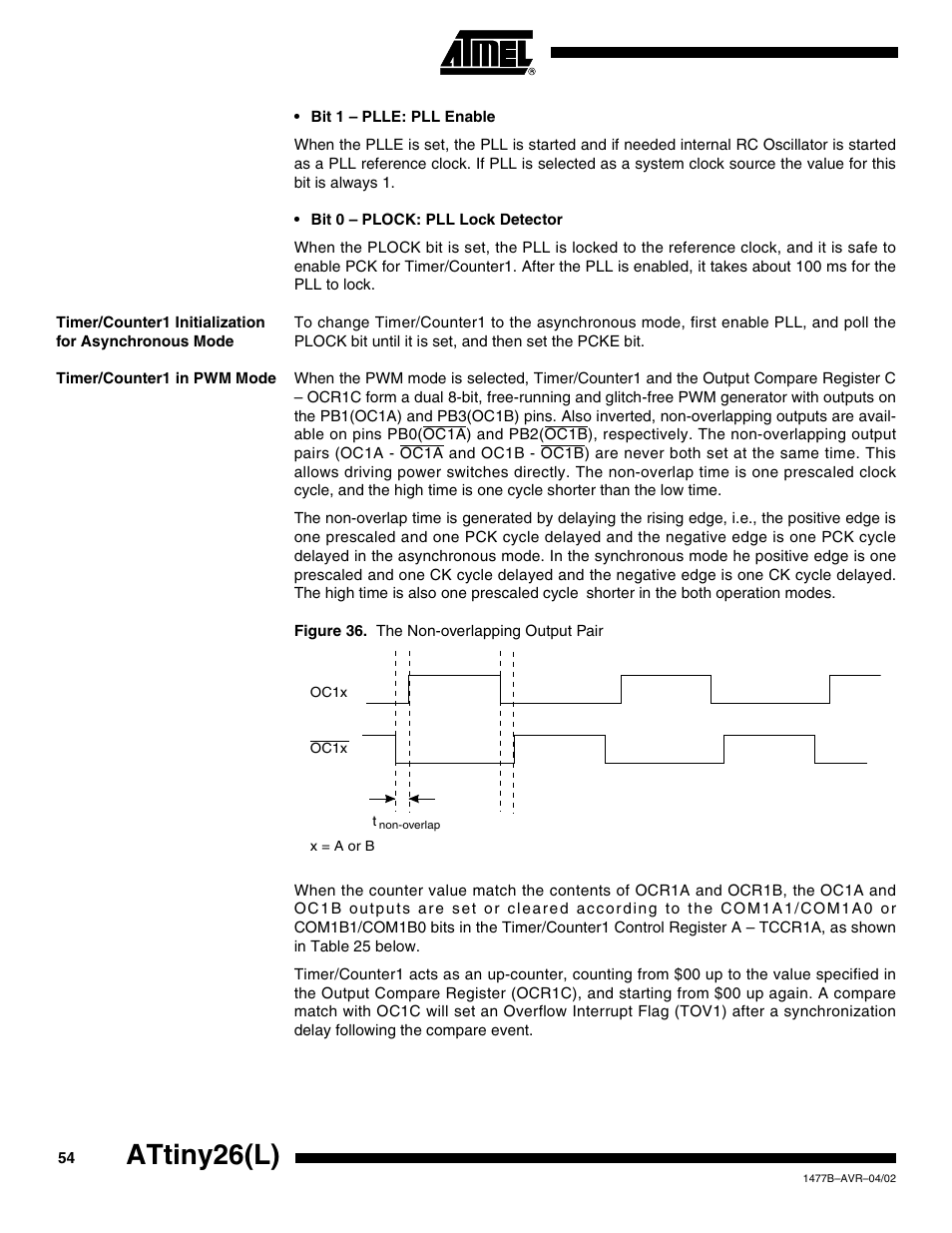 Timer/counter1 in pwm mode, Attiny26(l) | Rainbow Electronics ATtiny26L User Manual | Page 54 / 151