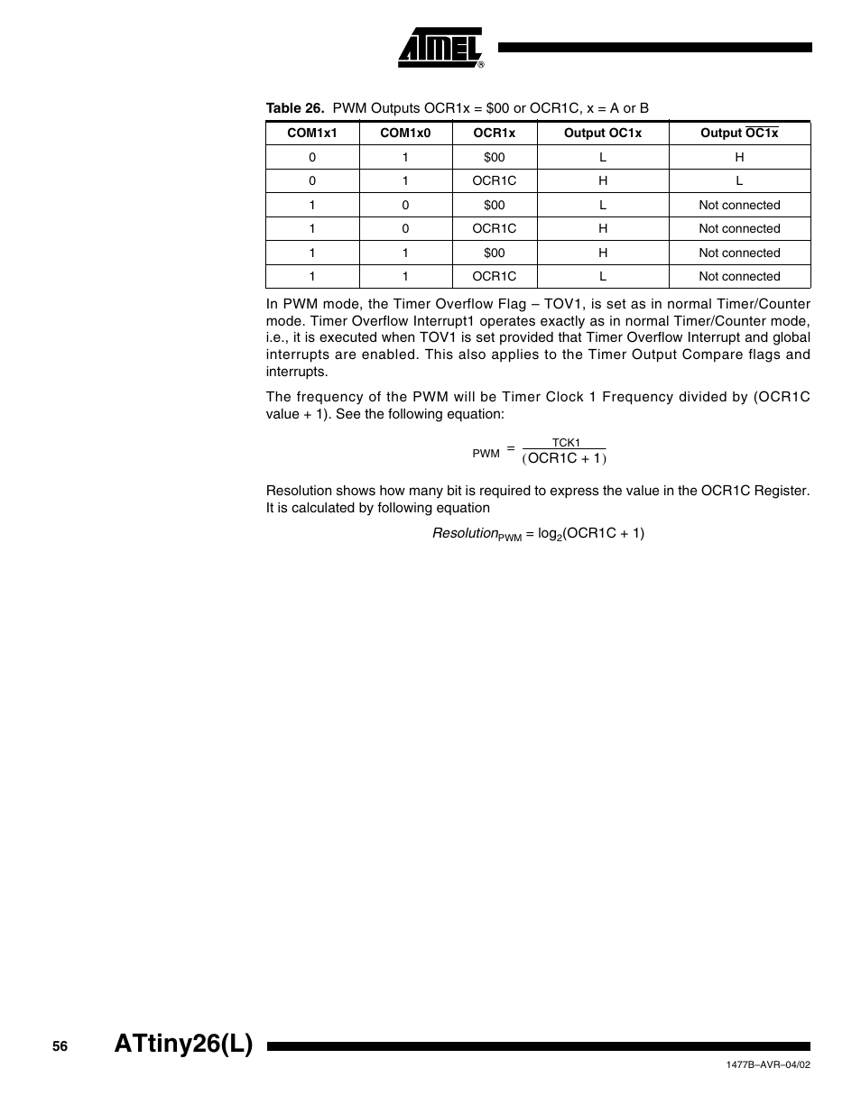 Attiny26(l) | Rainbow Electronics ATtiny26L User Manual | Page 56 / 151