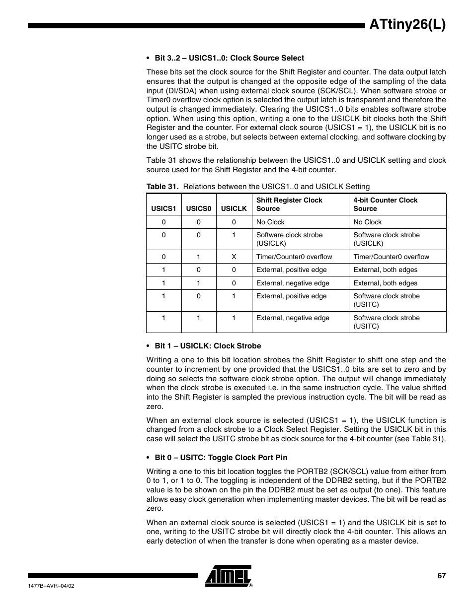 Attiny26(l) | Rainbow Electronics ATtiny26L User Manual | Page 67 / 151