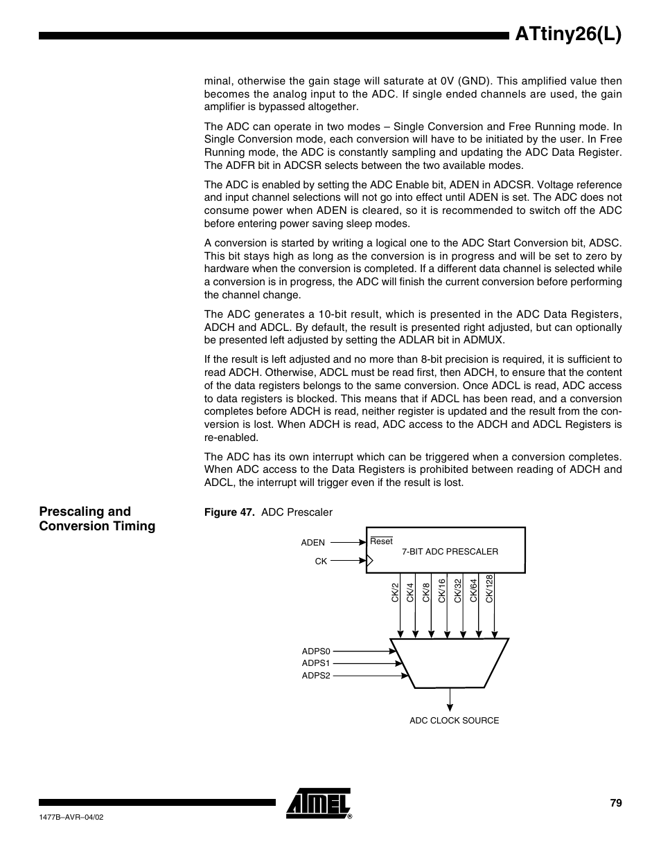 Prescaling and conversion timing, Attiny26(l) | Rainbow Electronics ATtiny26L User Manual | Page 79 / 151