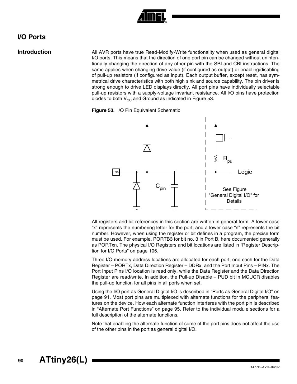 I/o ports, Introduction, Attiny26(l) | Rainbow Electronics ATtiny26L User Manual | Page 90 / 151