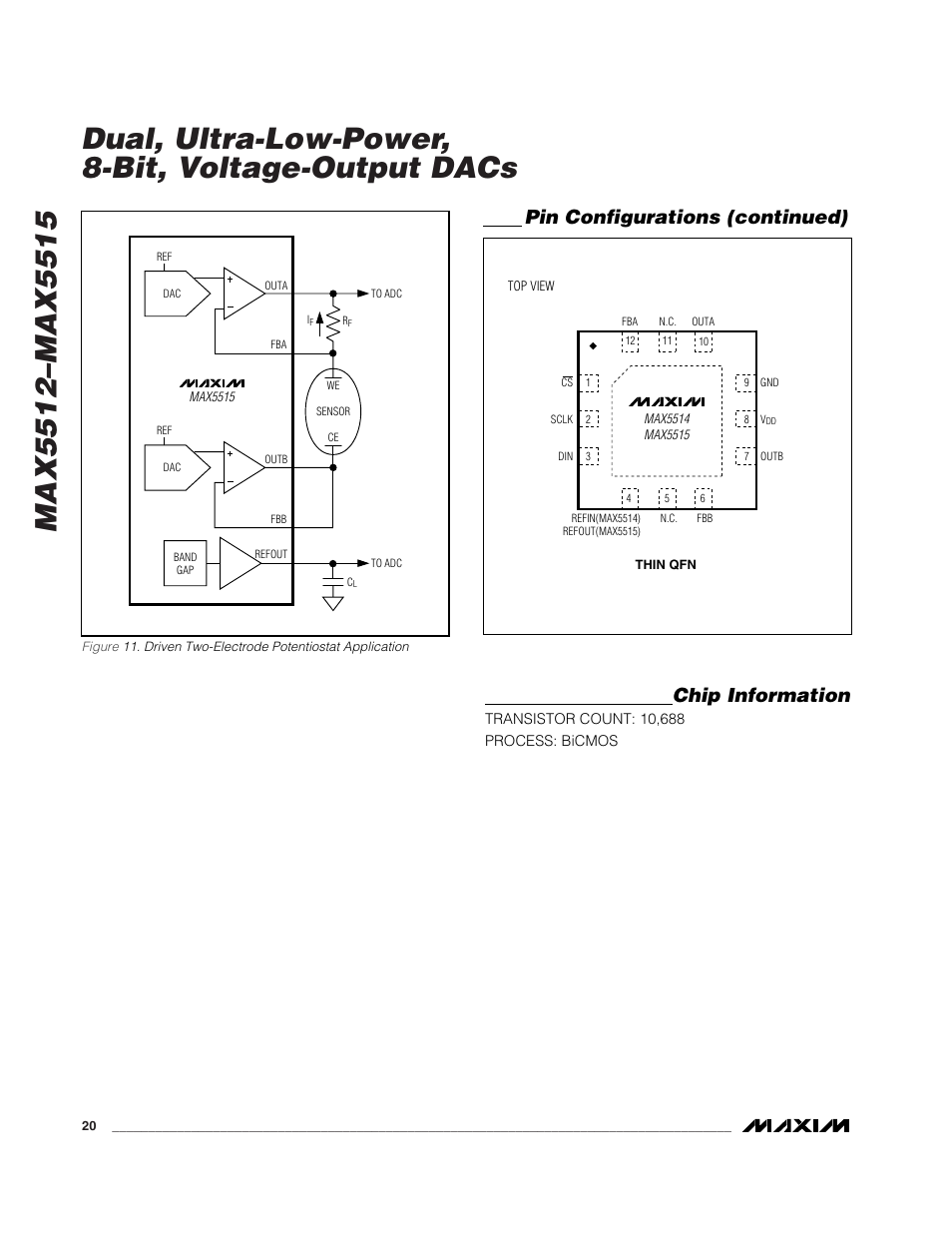 Chip information, Pin configurations (continued) | Rainbow Electronics MAX5515 User Manual | Page 20 / 23