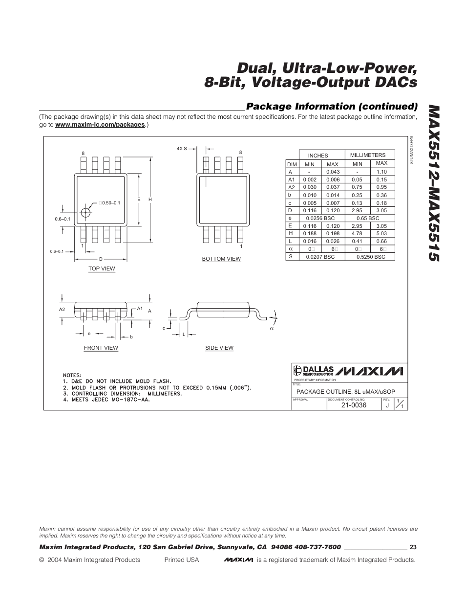 Package information (continued) | Rainbow Electronics MAX5515 User Manual | Page 23 / 23