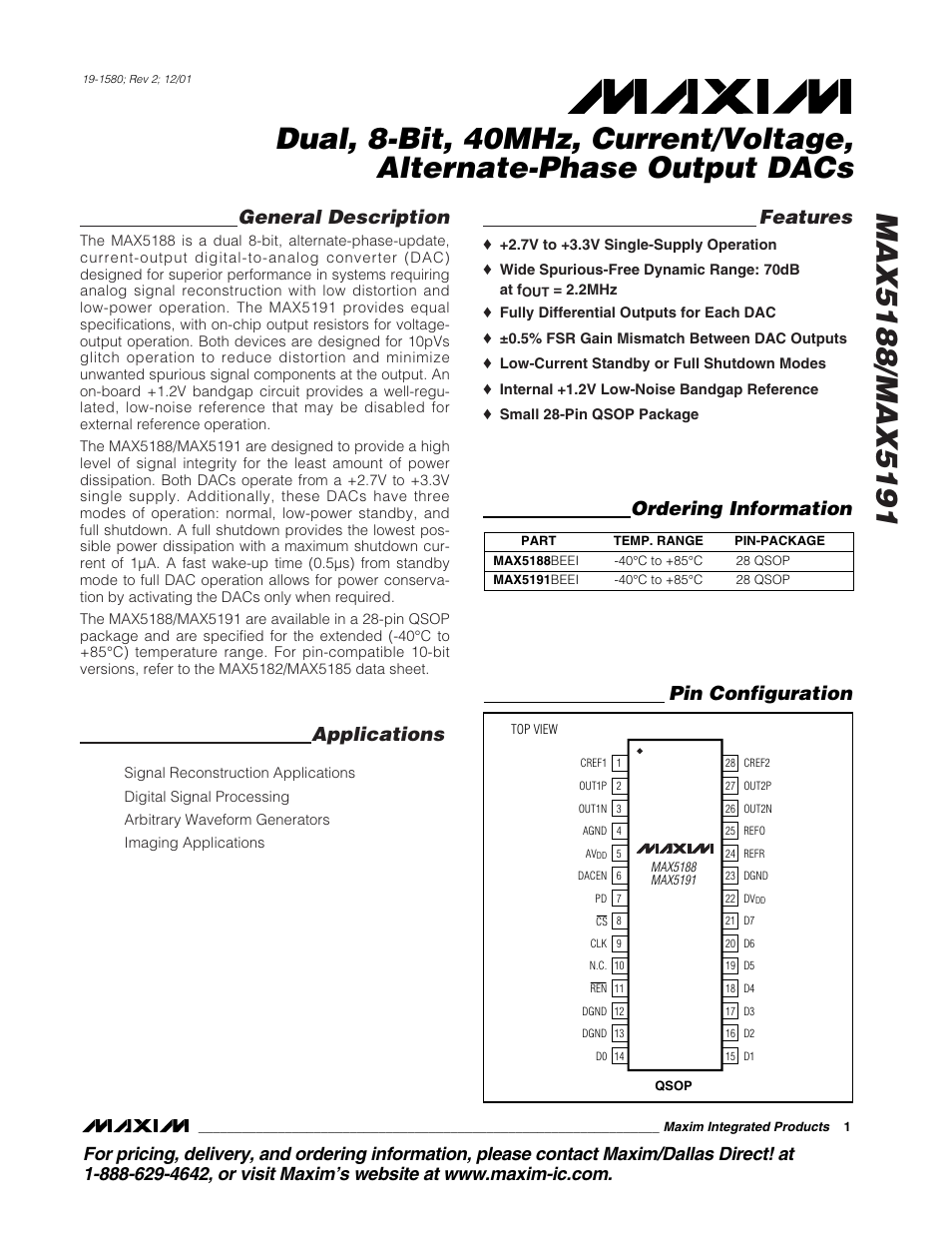 Rainbow Electronics MAX5191 User Manual | 14 pages