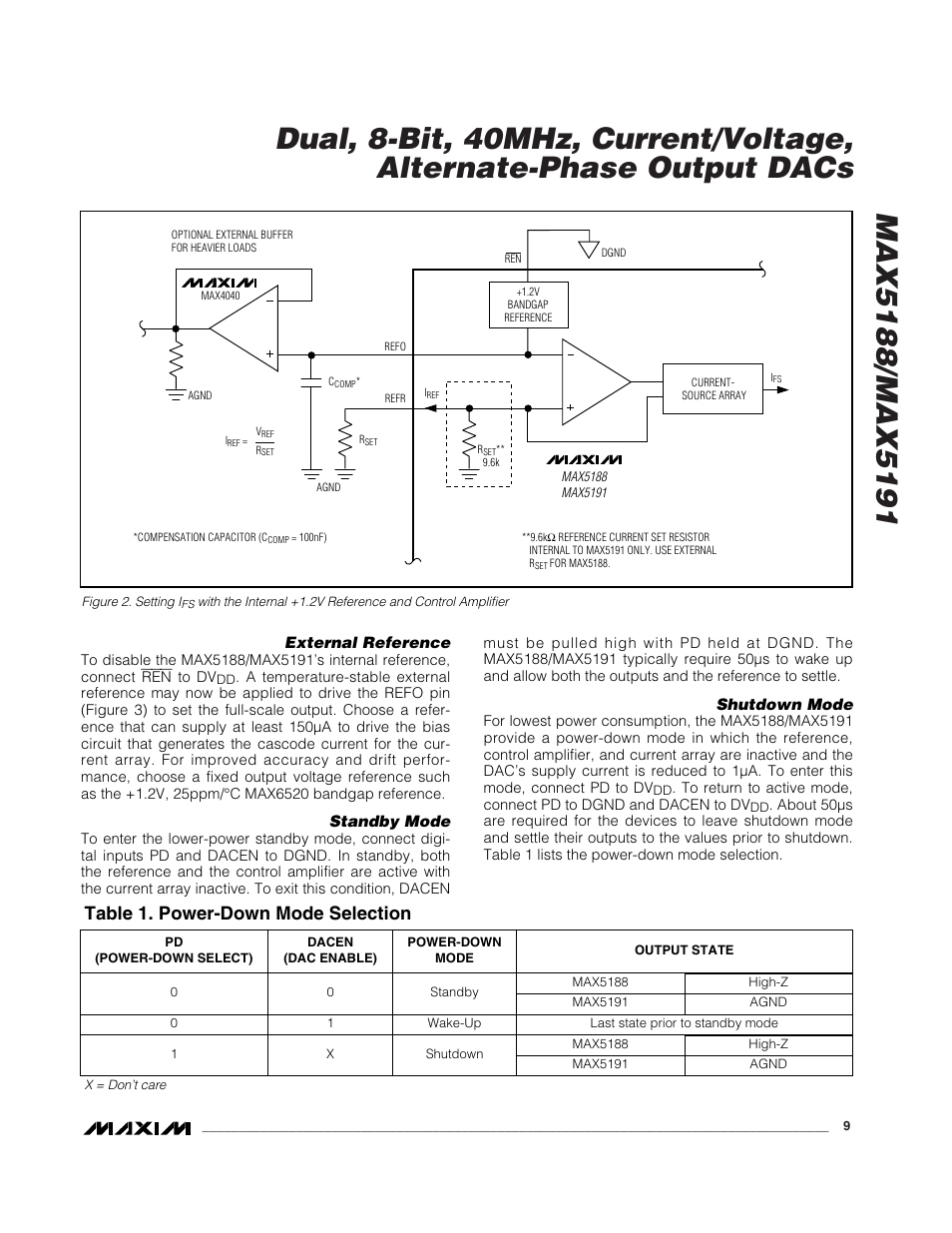 Table 1. power-down mode selection | Rainbow Electronics MAX5191 User Manual | Page 9 / 14