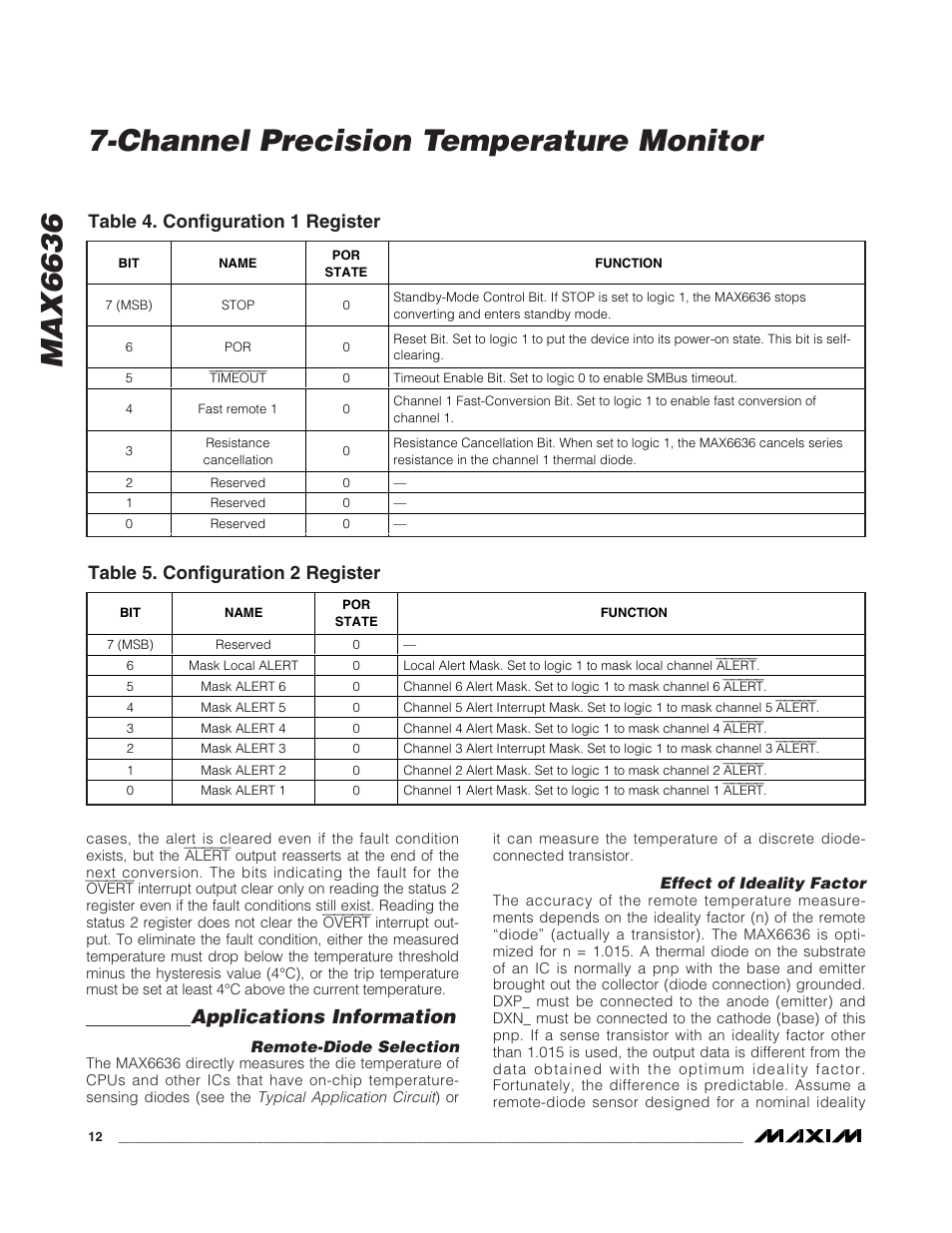 Max6636, Channel precision temperature monitor, Applications information | Rainbow Electronics MAX6636 User Manual | Page 12 / 18