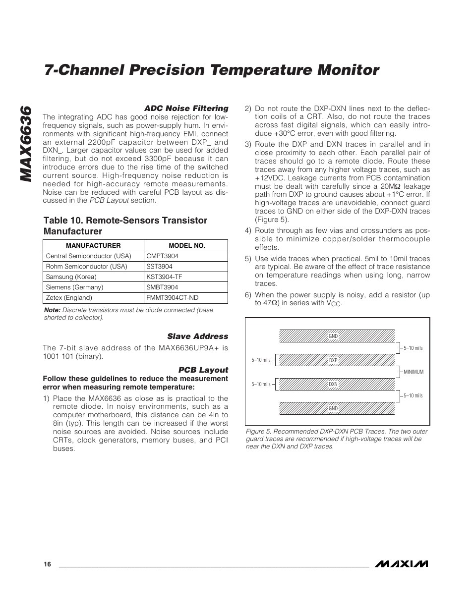 Table 10. remote-sensors transistor manufacturer | Rainbow Electronics MAX6636 User Manual | Page 16 / 18