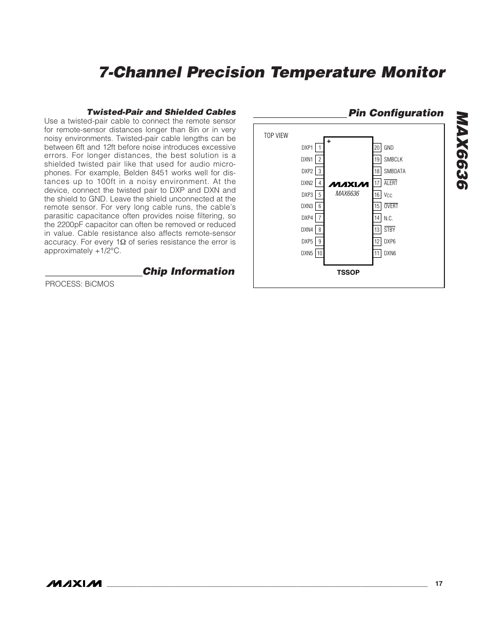 Pin configuration chip information, Twisted-pair and shielded cables | Rainbow Electronics MAX6636 User Manual | Page 17 / 18