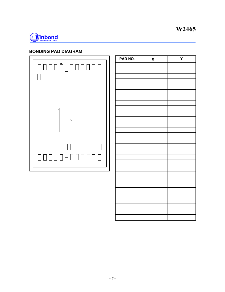 W2465, Bonding pad diagram | Rainbow Electronics W2465 User Manual | Page 8 / 10