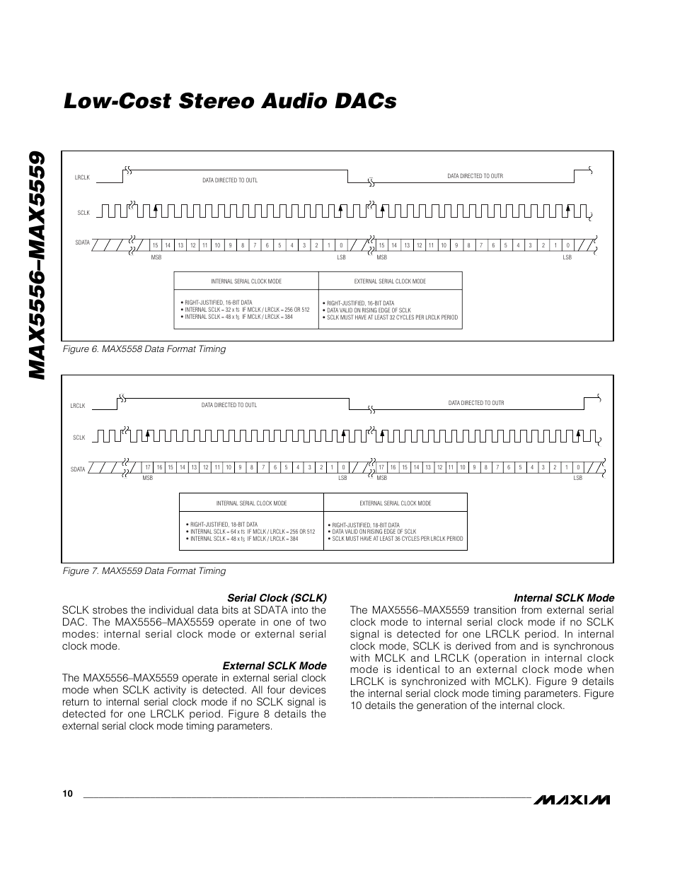 Serial clock (sclk), External sclk mode, Internal sclk mode | Rainbow Electronics MAX5559 User Manual | Page 10 / 19